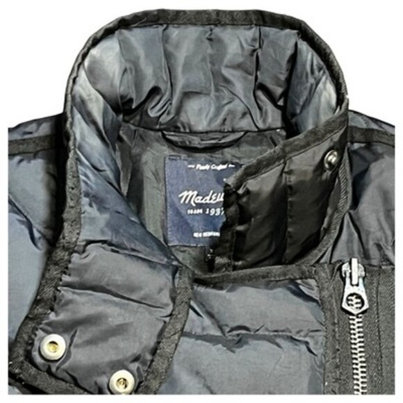 Madewell Womens XS Quilted Down Puffer Coat-Dark Navy & Black Asymmetrical Zip - Picture 6 of 15